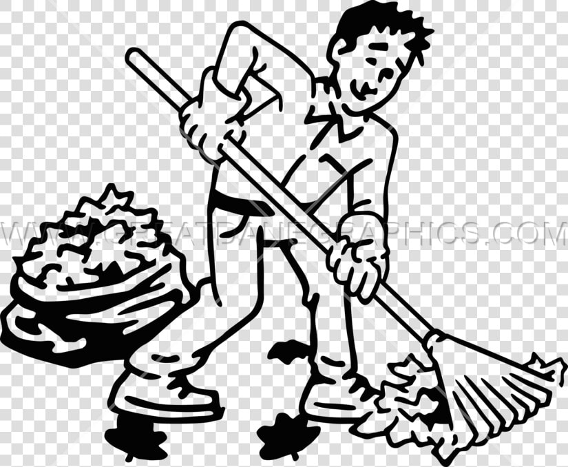 Guy Raking Production Ready   Black And White Leaves Clipart  HD Png DownloadTransparent PNG