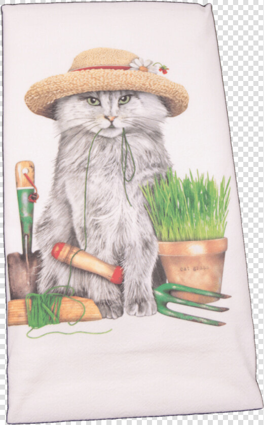 Gray Garden Cat With Hat Printed Flour Sack Dish Towel   Towel  HD Png DownloadTransparent PNG