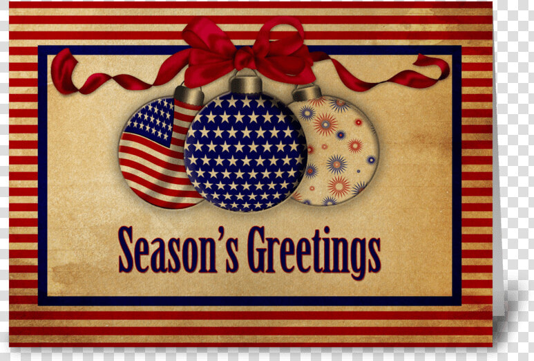 Patriotic Holiday Ornaments Vintage Look Greeting Card   American Flag Christmas Card  HD Png DownloadTransparent PNG