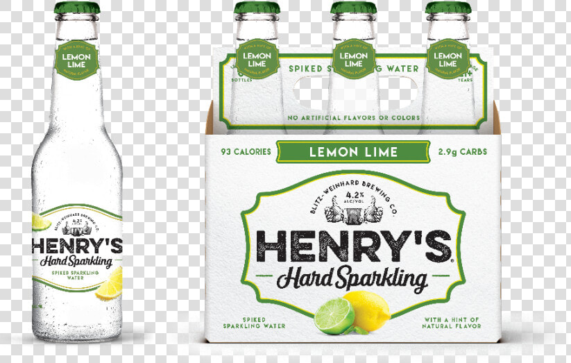 Lemon Lime Henrys Hard Sparkling Water   Glass Bottle  HD Png DownloadTransparent PNG