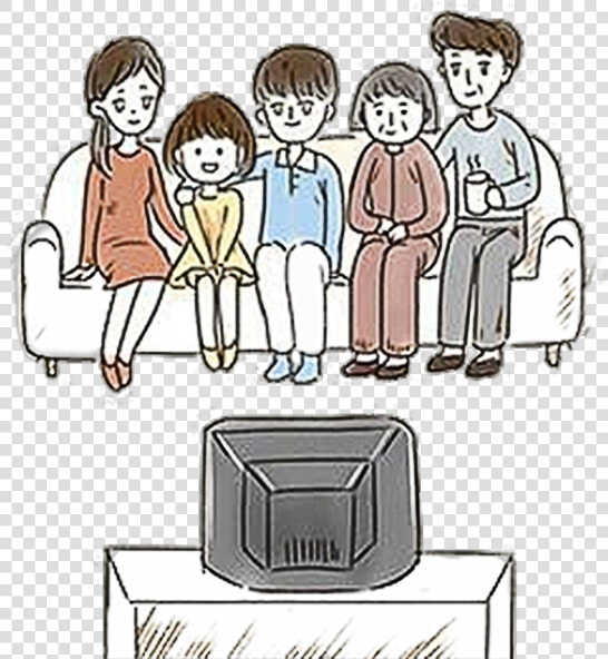 Transparent Watching Tv Clipart   Family Watching Tv Drawing  HD Png DownloadTransparent PNG