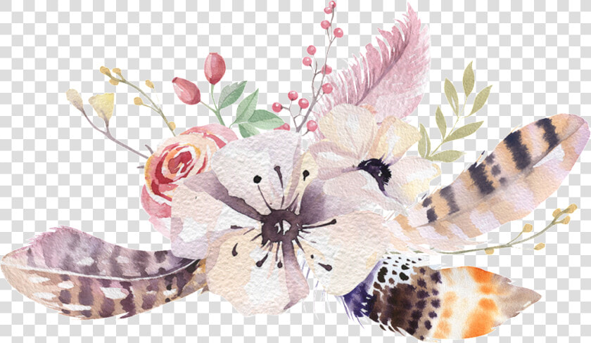 Transparente Ornamento Png Para Aves De Flores   Watercolor Flowers And Feathers  Png DownloadTransparent PNG