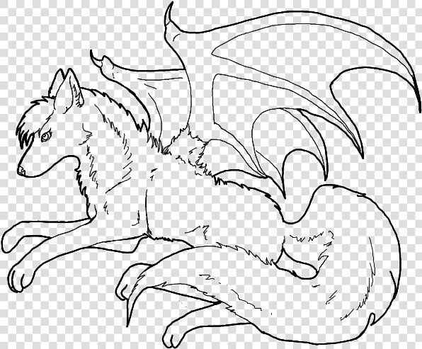 Anime Wolf Coloring Pages To Print Wolves With Wings   Line Art  HD Png DownloadTransparent PNG