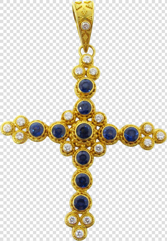 Large 22k Yellow Gold Sapphire And Diamond Cross Pendant   Pendant  HD Png DownloadTransparent PNG