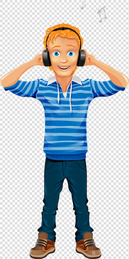 Character Cartoon Boy Illustration   Boy With Headphones Vector  HD Png DownloadTransparent PNG