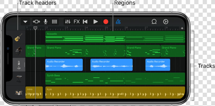 Tracks View  Showing Tracks  Headers  And Regions   Garageband  HD Png DownloadTransparent PNG