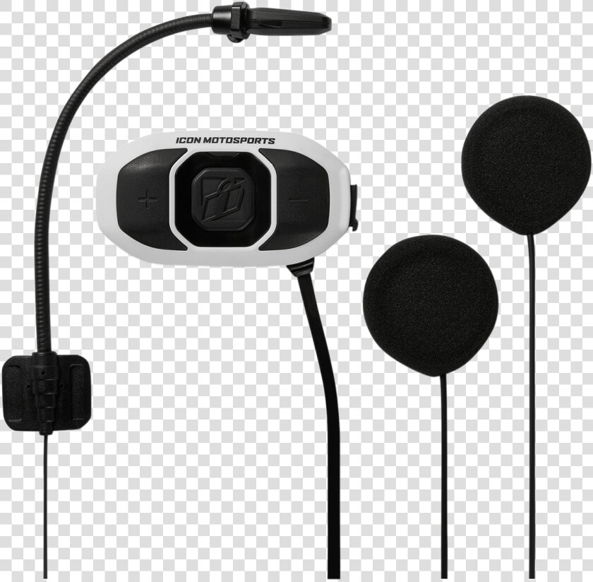 Icon Rau Black White Full Face Helmet Bluetooth 4 Way   Icon Rau Bluetooth Headset By Sena  HD Png DownloadTransparent PNG