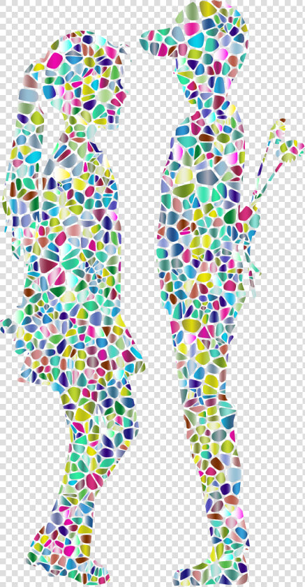 Polyprismatic Tiled Boy Giving Flowers To Girl Silhouette   Silhouette With A Boy And Girl  HD Png DownloadTransparent PNG