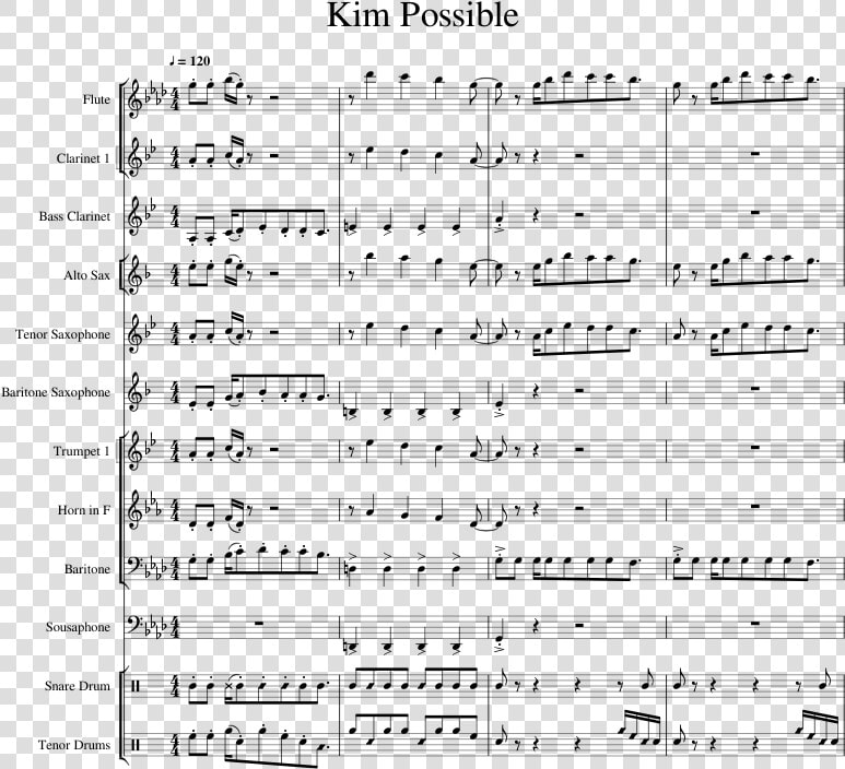 Kim Possible Intro Sheet Music For Flute  Clarinet    Kim Possible Theme Song Clarinet  HD Png DownloadTransparent PNG