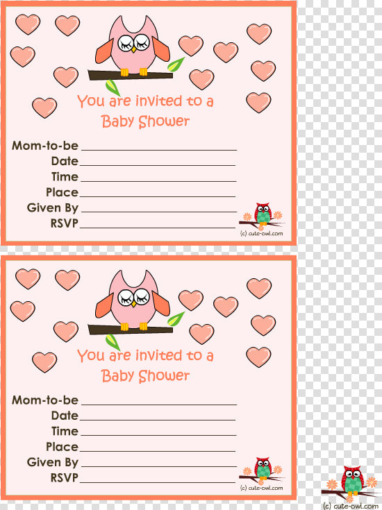 Pink Owl And Hearts Girl Baby Shower Invitations   Blank Printable Baby Shower Invitation Template  HD Png DownloadTransparent PNG