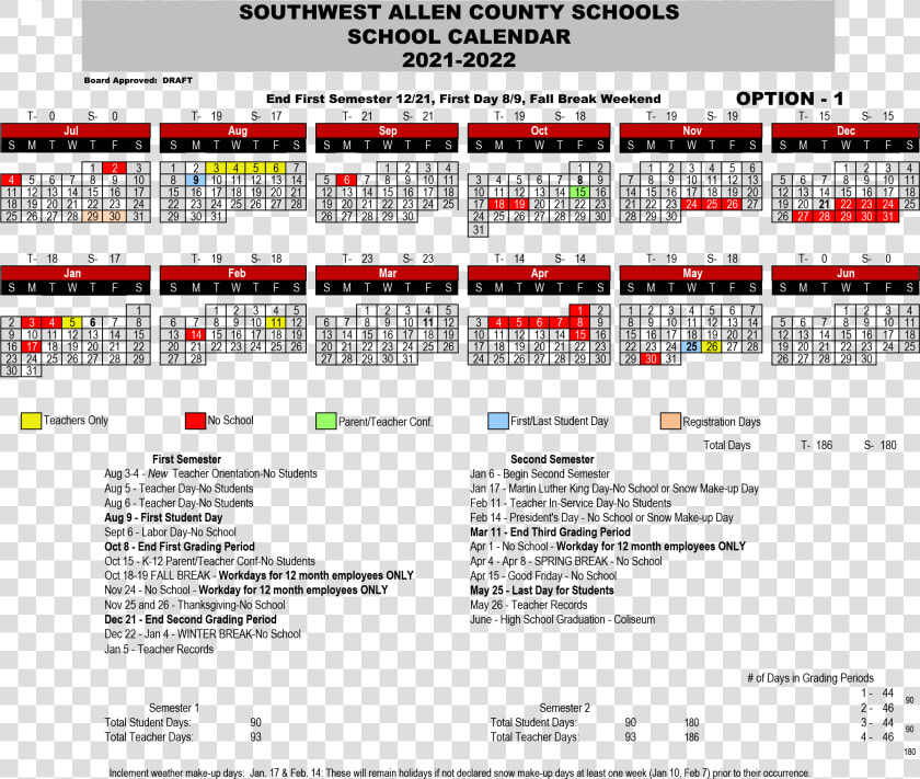 Image Of Option 1 Calendar   2019 2020 Southwest Allen County School Calendar  HD Png DownloadTransparent PNG