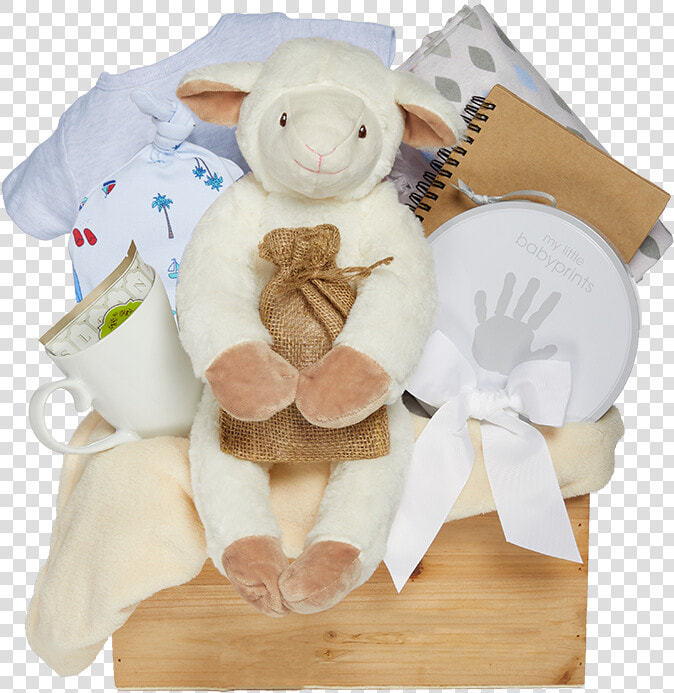 Lovely Lamb Baby Gift Basket Blue Delivery Shipping   Stuffed Toy  HD Png DownloadTransparent PNG