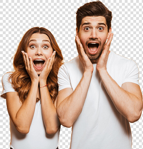 Portrait Of Cheerful People Man And Woman In Basic  HD Png DownloadTransparent PNG