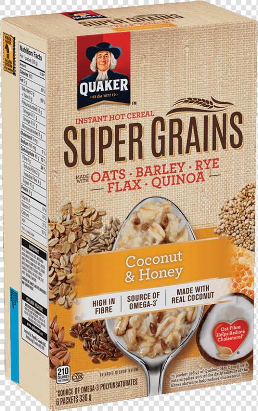 Quaker® Super Grains Coconut  amp  Honey Instant Hot Cereal   Quaker Super Grains Instant Hot Cereal  HD Png DownloadTransparent PNG