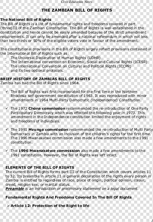 Elements Of The Zambian Bill Of Rights  HD Png DownloadTransparent PNG