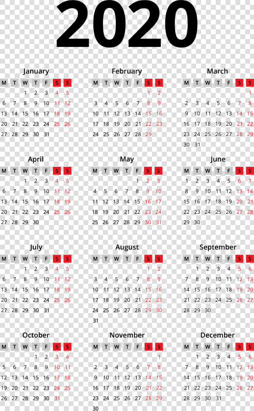 2020 Calendar Black Transparent Png Image   Calendrier 2020 Png Transparent  Png DownloadTransparent PNG