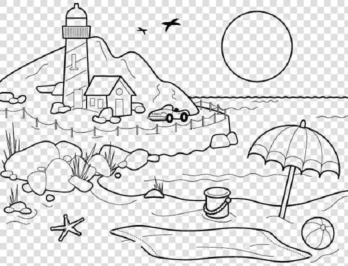 Beach Scene Coloring Pages For Kids   Beach Coloring Pages For Kids  HD Png DownloadTransparent PNG