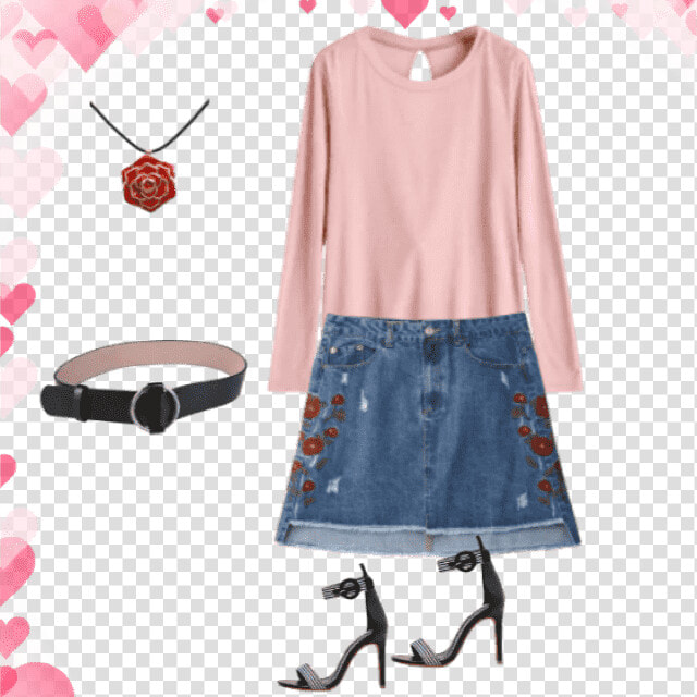 My Outfit Of The Day Denim Skirt   Zaful Heels   Belt   A line  HD Png DownloadTransparent PNG