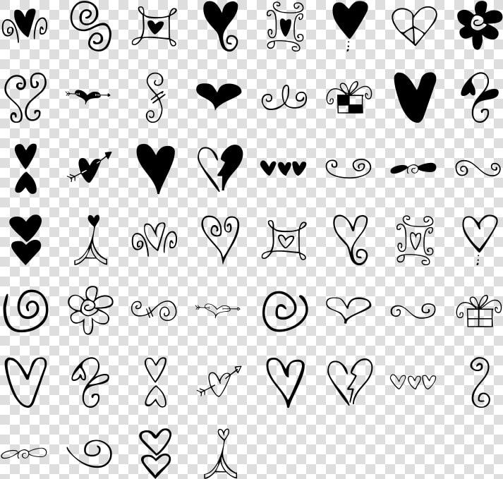 Hearts And Swirls Dingbat Specimen Simple Doodles Drawings    Simple Doodle Swirls  HD Png DownloadTransparent PNG