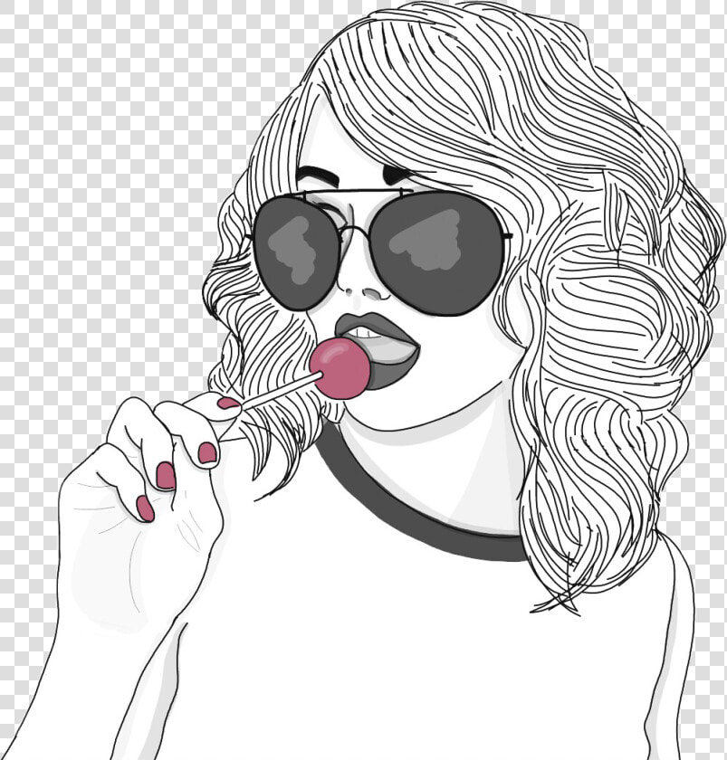 Lips Tumblr Outline   Drawings Of Girls With Lollipops  HD Png DownloadTransparent PNG