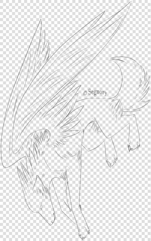 Free Winged Wolf By   Line Art  HD Png DownloadTransparent PNG