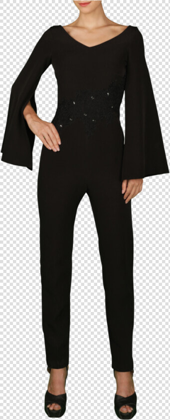 Black Cape Sleeves Jumpsuit   Formal Wear  HD Png DownloadTransparent PNG