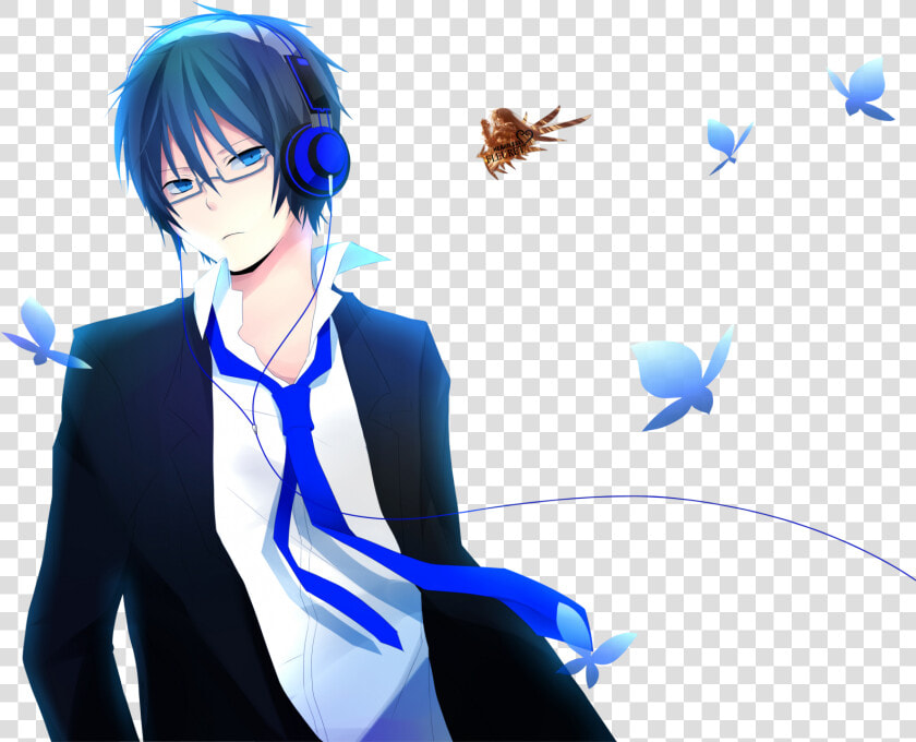 Avatars   Anime Boy With Blue Hair And Glasses  HD Png DownloadTransparent PNG