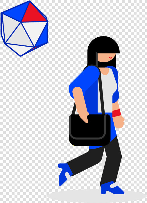 Woman Walking With A Hovering Polyhedron  HD Png DownloadTransparent PNG