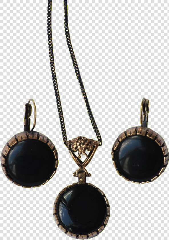 Earring And Neckless Set Of Bronze With Onyx   Locket  HD Png DownloadTransparent PNG