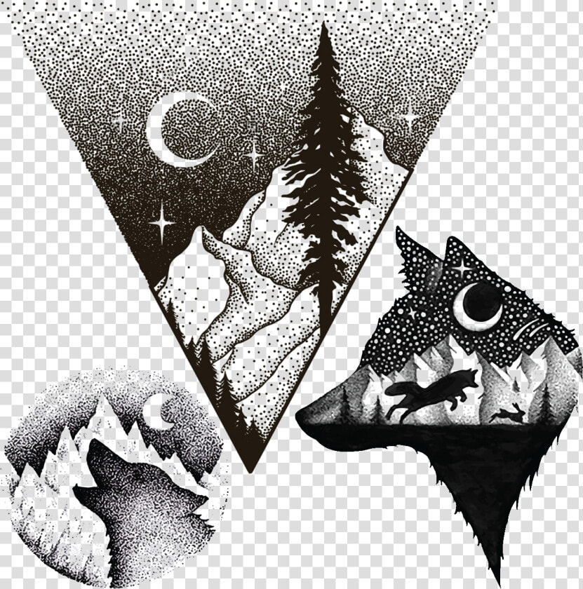 Временная Тату Горный Волк   Mountain Triangle And Trees Tattoo  HD Png DownloadTransparent PNG