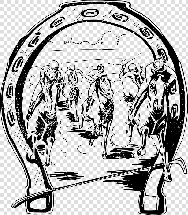 Horse Racing Clip Art Black And White   Transparent   Horse Racing Horseshoe Artwork  HD Png DownloadTransparent PNG