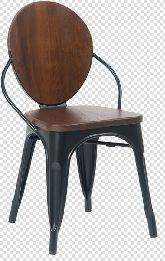 Black Metal Frame Arm Chair Walnut Seat And Back   Chair  HD Png DownloadTransparent PNG