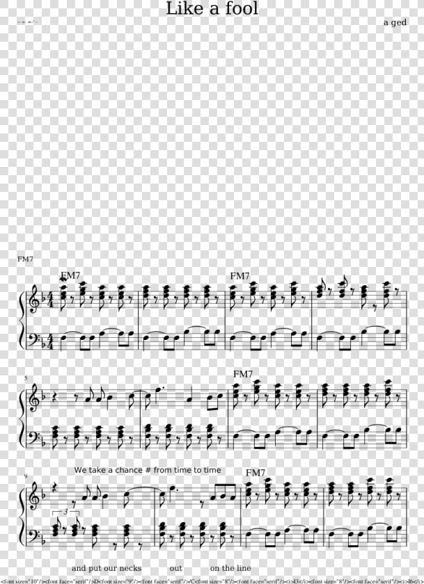 Like A Fool Sheet Music  HD Png DownloadTransparent PNG