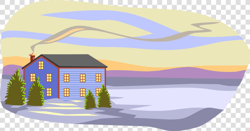 Vector Illustration Of Winter Midnight Sun Scene With   House  HD Png DownloadTransparent PNG