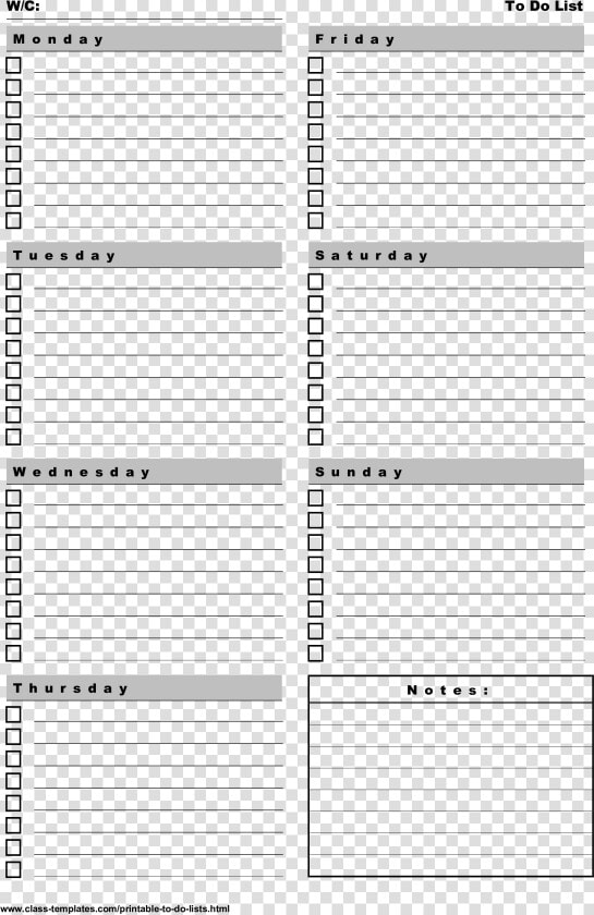 Printable To do List 7 Days A Week Portrait Main Image   Printable 7 Day Weekly Planner Template  HD Png DownloadTransparent PNG