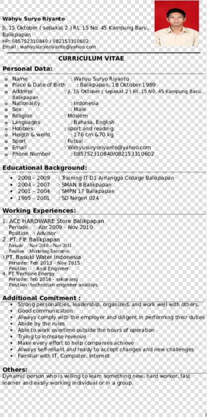 Curriculum Vitae Personal Data   Sample Cash Posting Resume  HD Png DownloadTransparent PNG