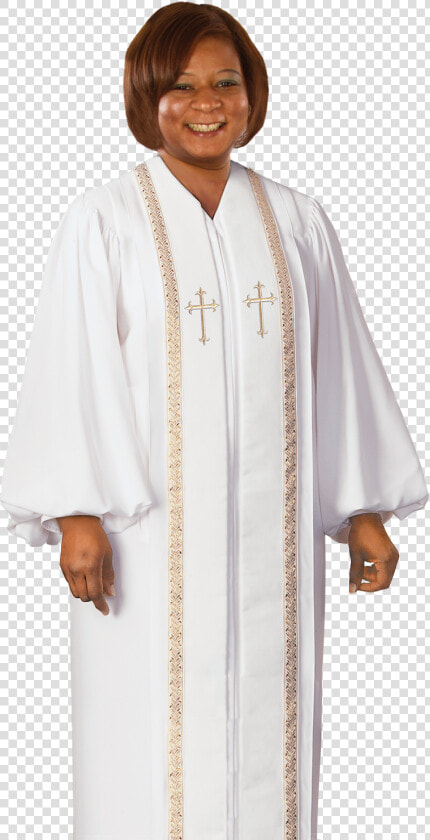 Women S White Clergy Robe With Gold Trim   Pulpit Robes Women  HD Png DownloadTransparent PNG