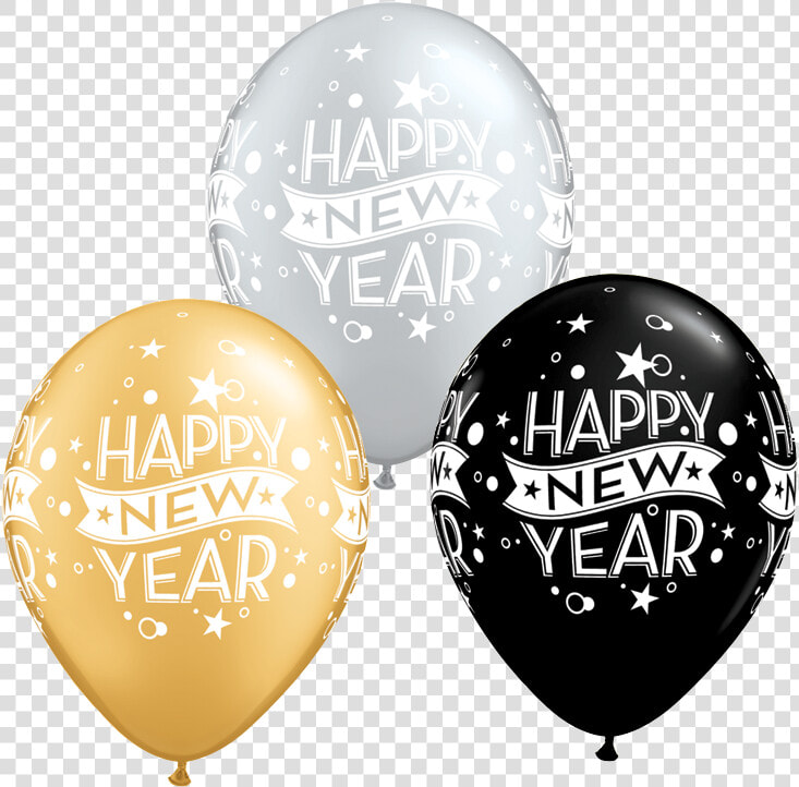 Happy New Year Silver  Gold   amp  Black Latex Balloons   Happy New Year Balloon Png  Transparent PngTransparent PNG