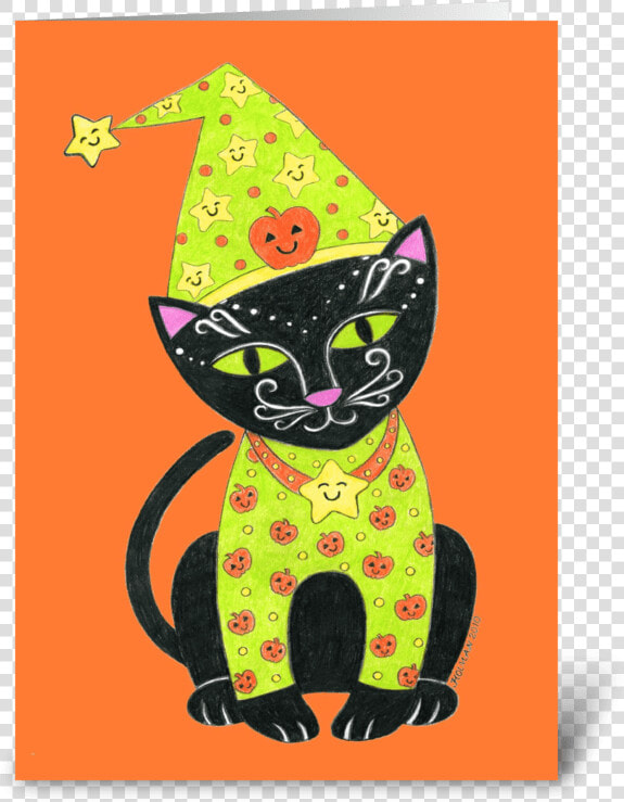 Happy Halloween Black Cat Greeting Card   Black Cat  HD Png DownloadTransparent PNG