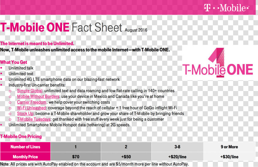 T mobile One Fact Sheet Image   T Mobile  HD Png DownloadTransparent PNG