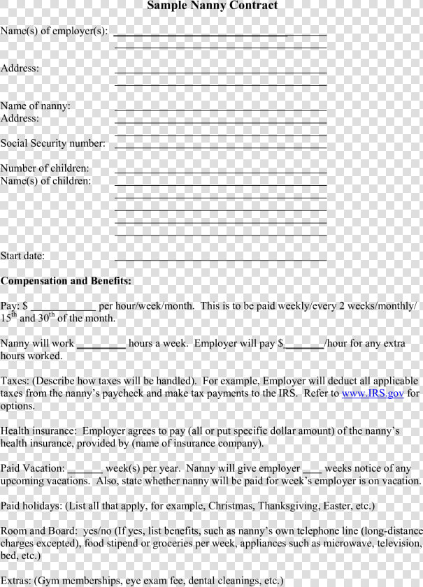 Nanny Contract Template Babysitter Pdf Fill Online   Printable Sample Nanny Contract  HD Png DownloadTransparent PNG