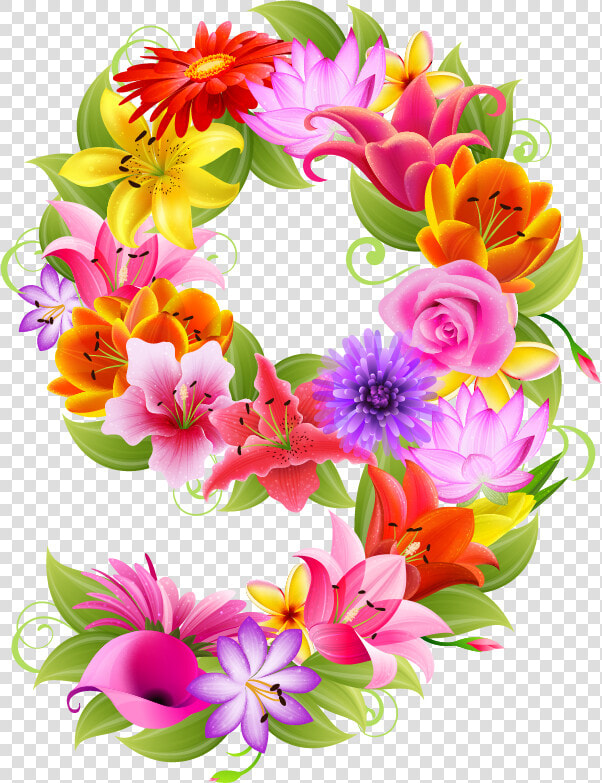 Alphabet Flower Clipart Png Transparent Stock Zona   Number 9 Floral  Png DownloadTransparent PNG