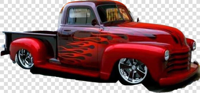  pickup  truck  hotrod  flames  red  black  chromewheels   Classic Chevy Trucks Customized  HD Png DownloadTransparent PNG