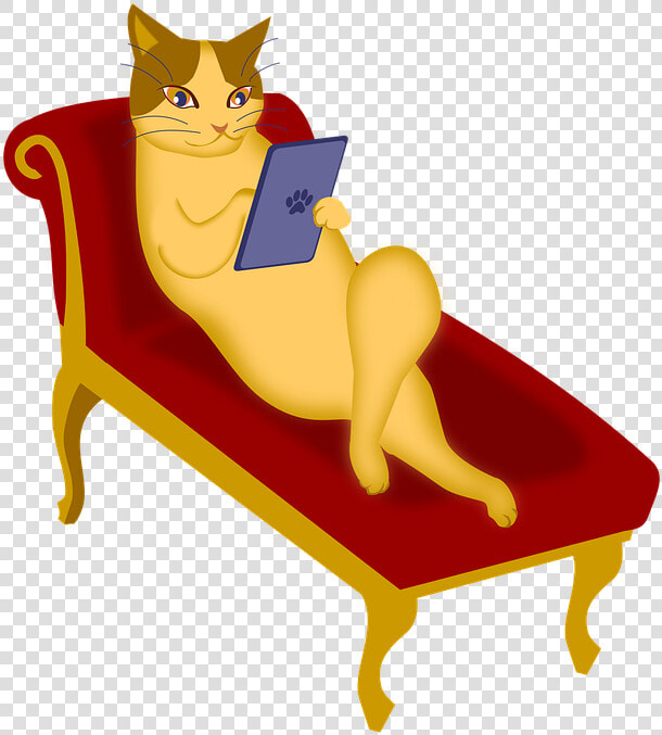 Cat  Couch  Tablet  E book  Relax  Sofa  Terminal   Tablet Computer  HD Png DownloadTransparent PNG