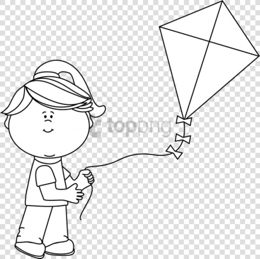 Free Png Black And White Girl Flying A Kite   Holding Kites Clipart Black And White  Transparent PngTransparent PNG