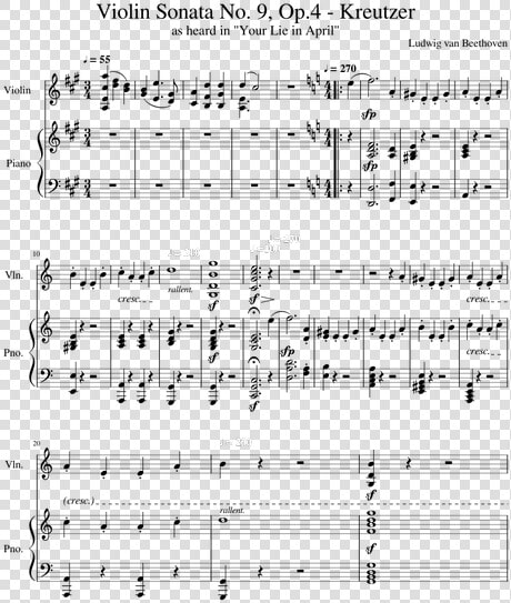 Violin Sonata No 9 Kreutzer Sheet Music  HD Png DownloadTransparent PNG