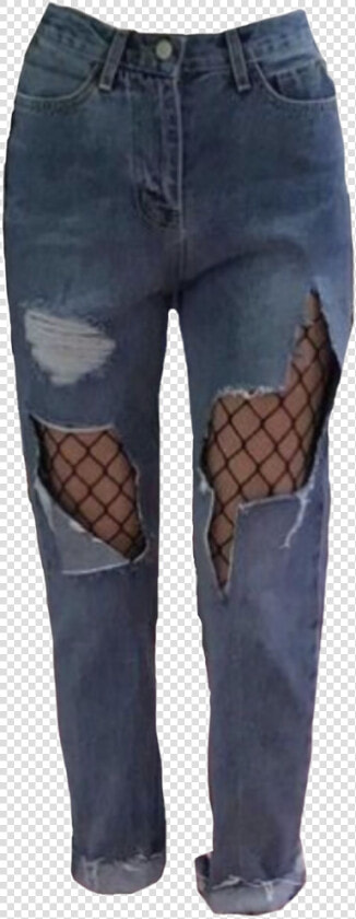 Fishnet Net Jeans Black Grunge Freetoedit   Womens Ripped Jeans Png  Transparent PngTransparent PNG