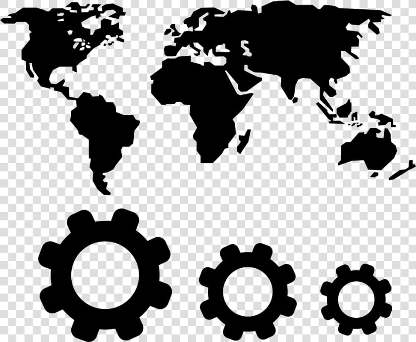 World Map And Gears Symbols   World Map Plain Vector  HD Png DownloadTransparent PNG