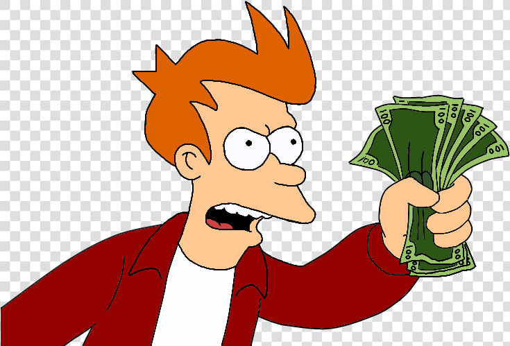 Futurama Fry With Money Vinyl Decal Sticker   Shut Up And Take My Money Png  Transparent PngTransparent PNG