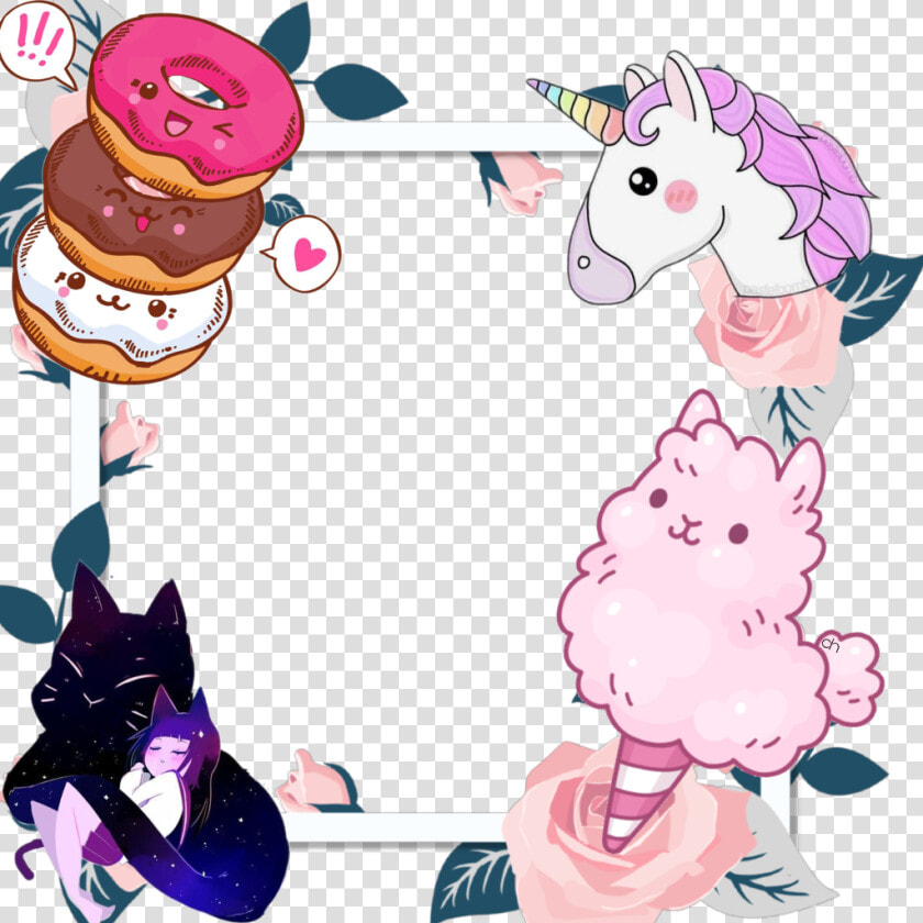  cute  unicorn  galaxy  frame  cottoncandy  donuts  HD Png DownloadTransparent PNG